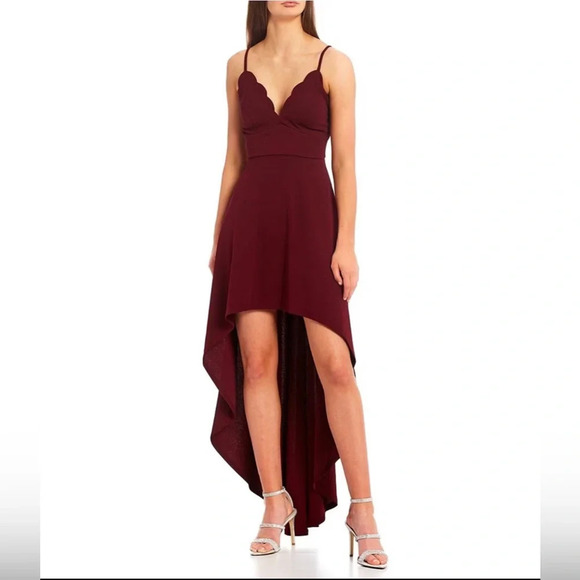 Xtraordinary Spaghetti Strap Scalloped V-Neck Hi-Low Dress - Picture 1 of 10